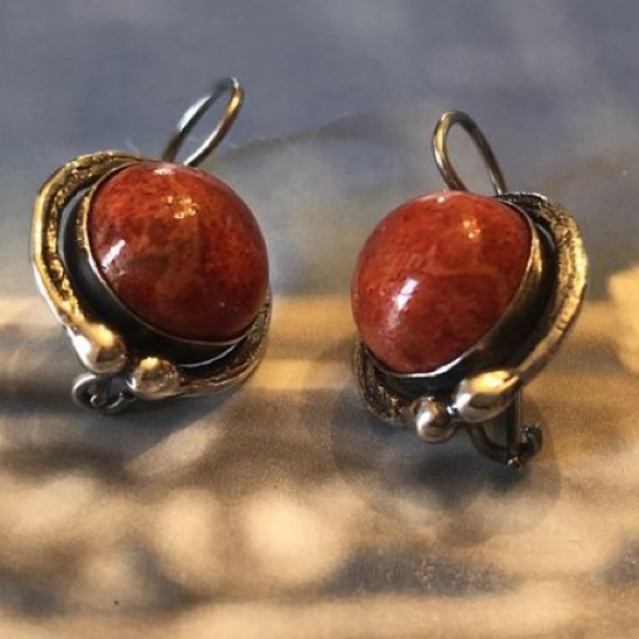 Vintage Silpada Sterling Silver Red Sponge Coral Earrings W0876 - Picture 14 of 16